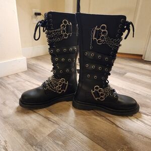 Demonia vegan leather gothic boots with chains and straps